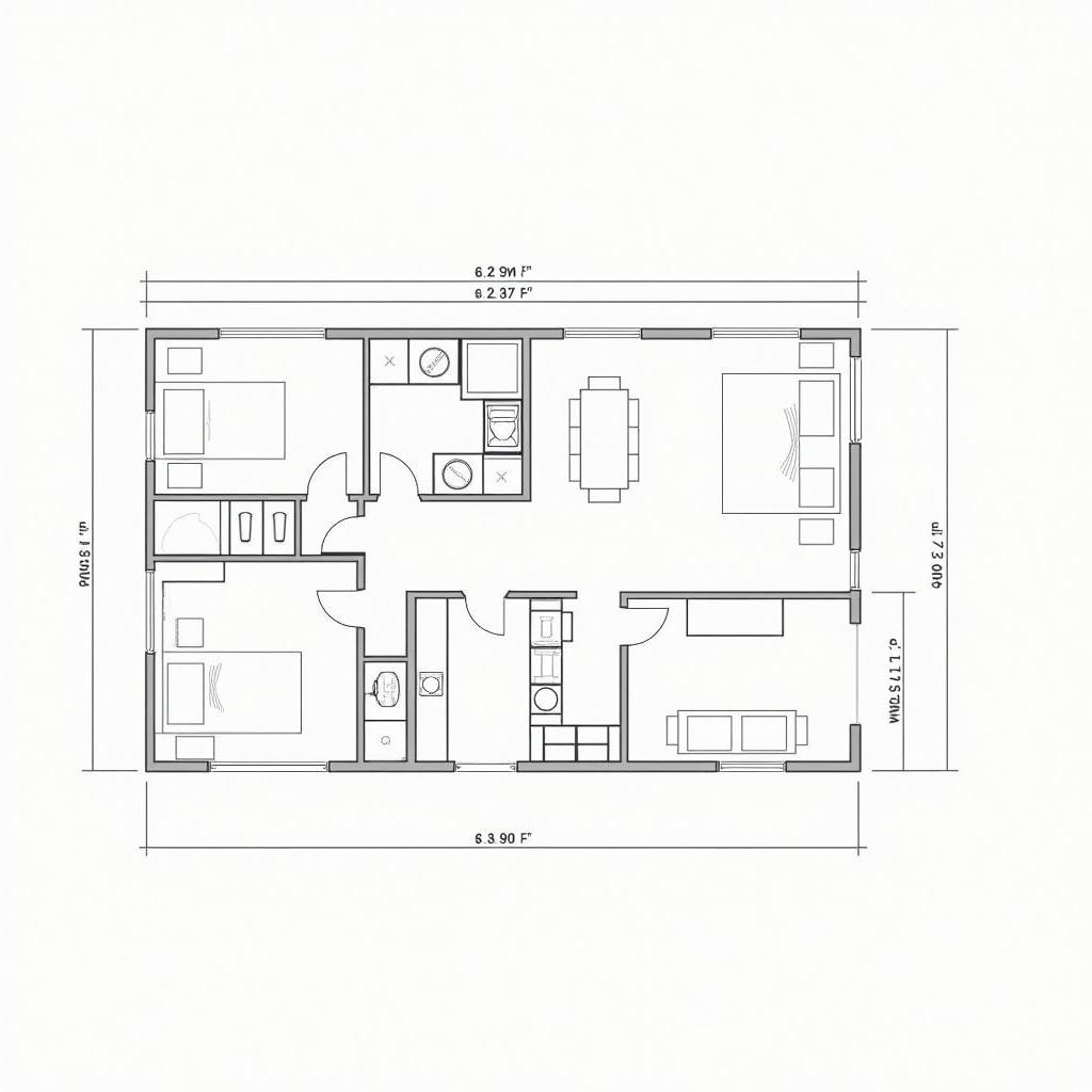 Bản vẽ chi tiết mặt bằng công năng của một mẫu nhà 6x18m 2 tầng, thể hiện rõ bố trí các phòng và kích thước