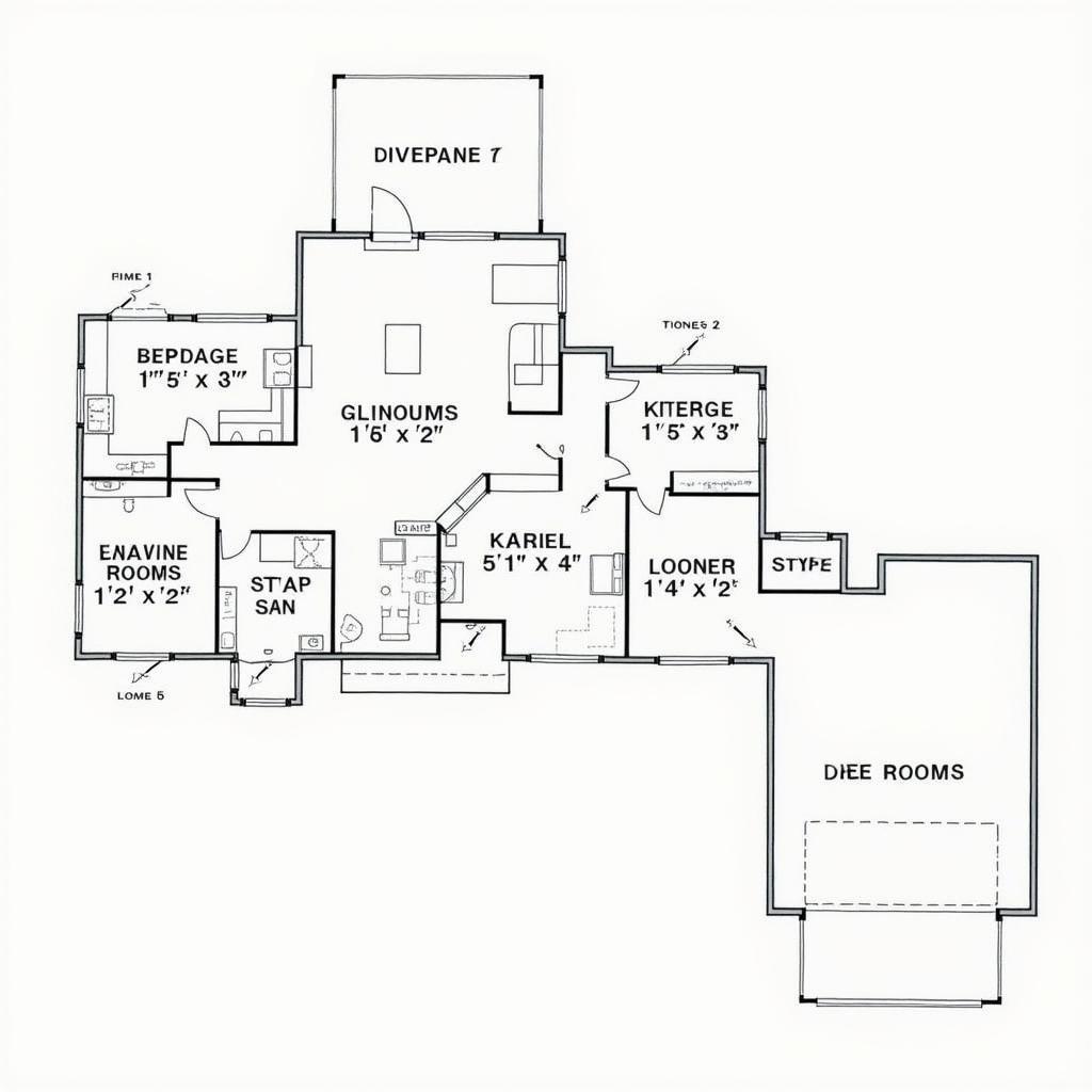Bản vẽ mặt bằng chi tiết của nhà cấp 4 có gara ô tô, thể hiện bố trí phòng khách, bếp, phòng ngủ và gara ô tô