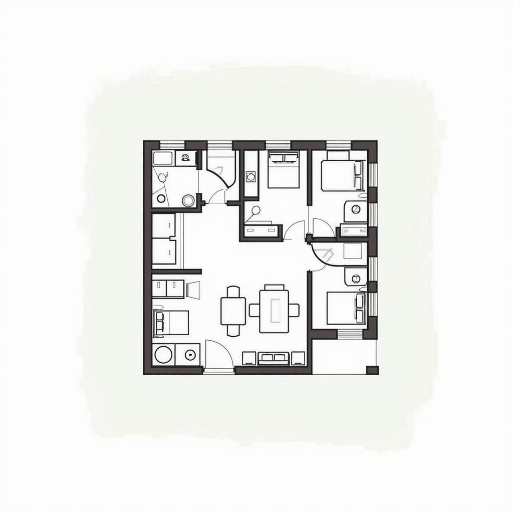 Bản vẽ mặt bằng công năng nhà cấp 4 mái bằng 2 phòng ngủ chi tiết