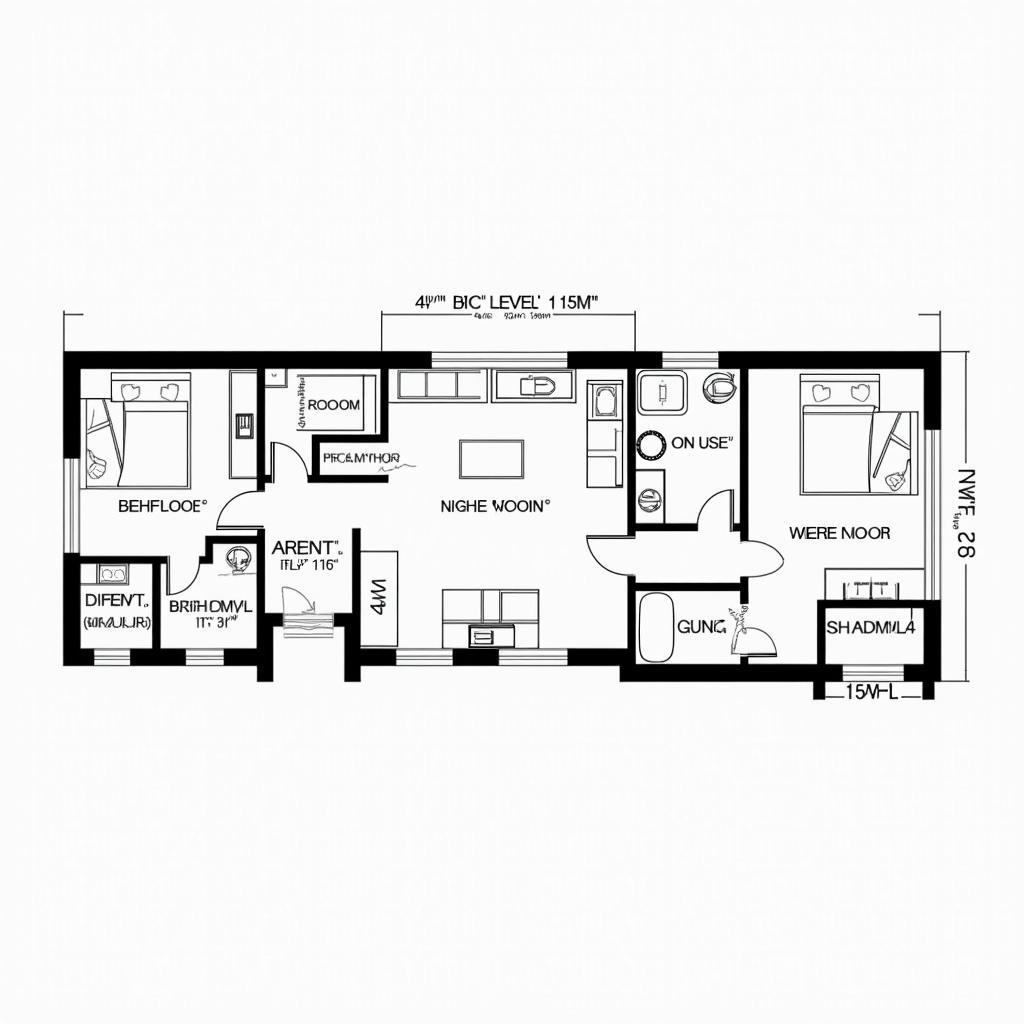 Bản vẽ mặt bằng chi tiết mẫu nhà cấp 4 mái bằng ngang 4m dài 15m