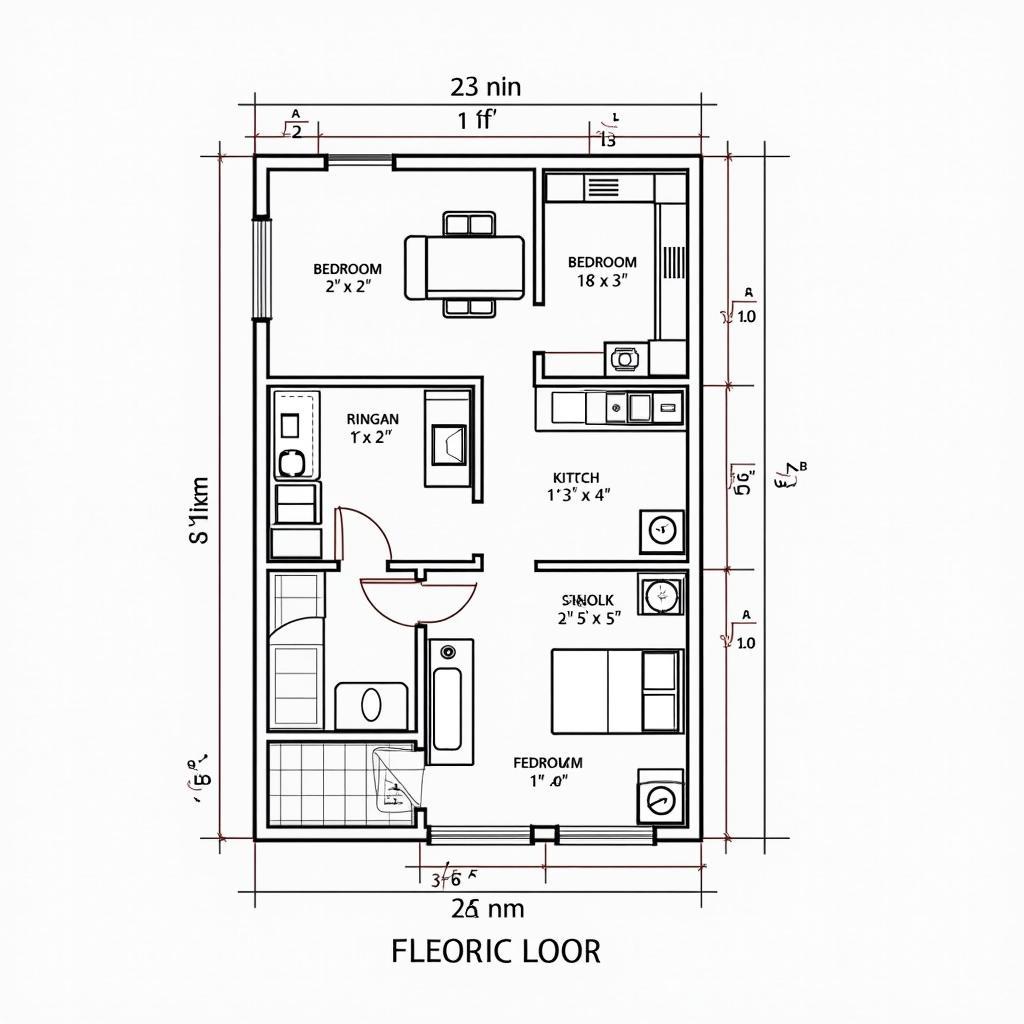 Bản vẽ mặt bằng nhà cấp 4 mái thái 2 phòng ngủ chi tiết