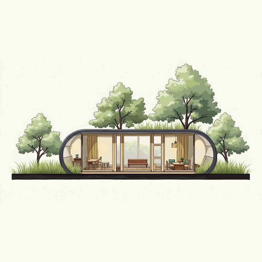 Bản vẽ mặt bằng công năng chi tiết của nhà ống thiết kế xanh, thể hiện sự bố trí thông minh, tận dụng tối đa ánh sáng và gió tự nhiên