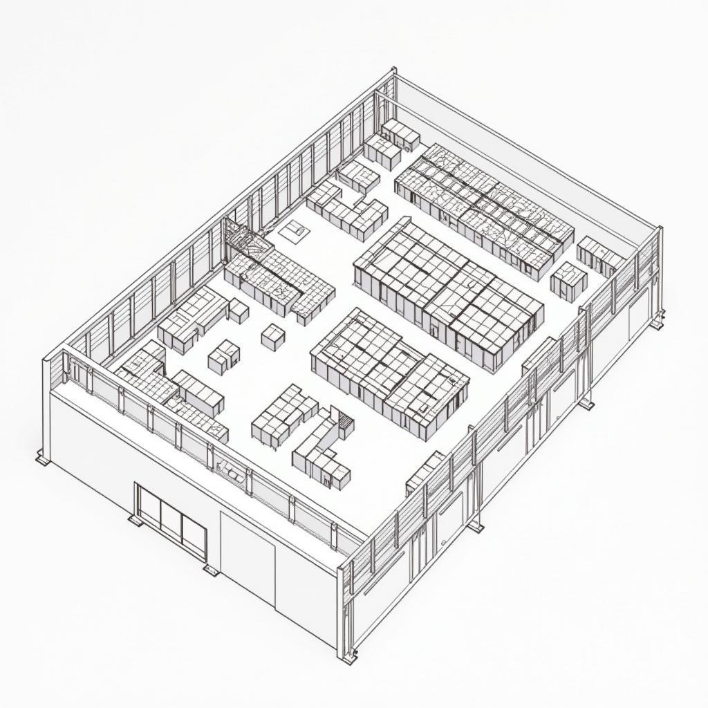Ban ve mat bang nha xuong khung thep tien che, bo tri cong nang khoa hoc, hop ly