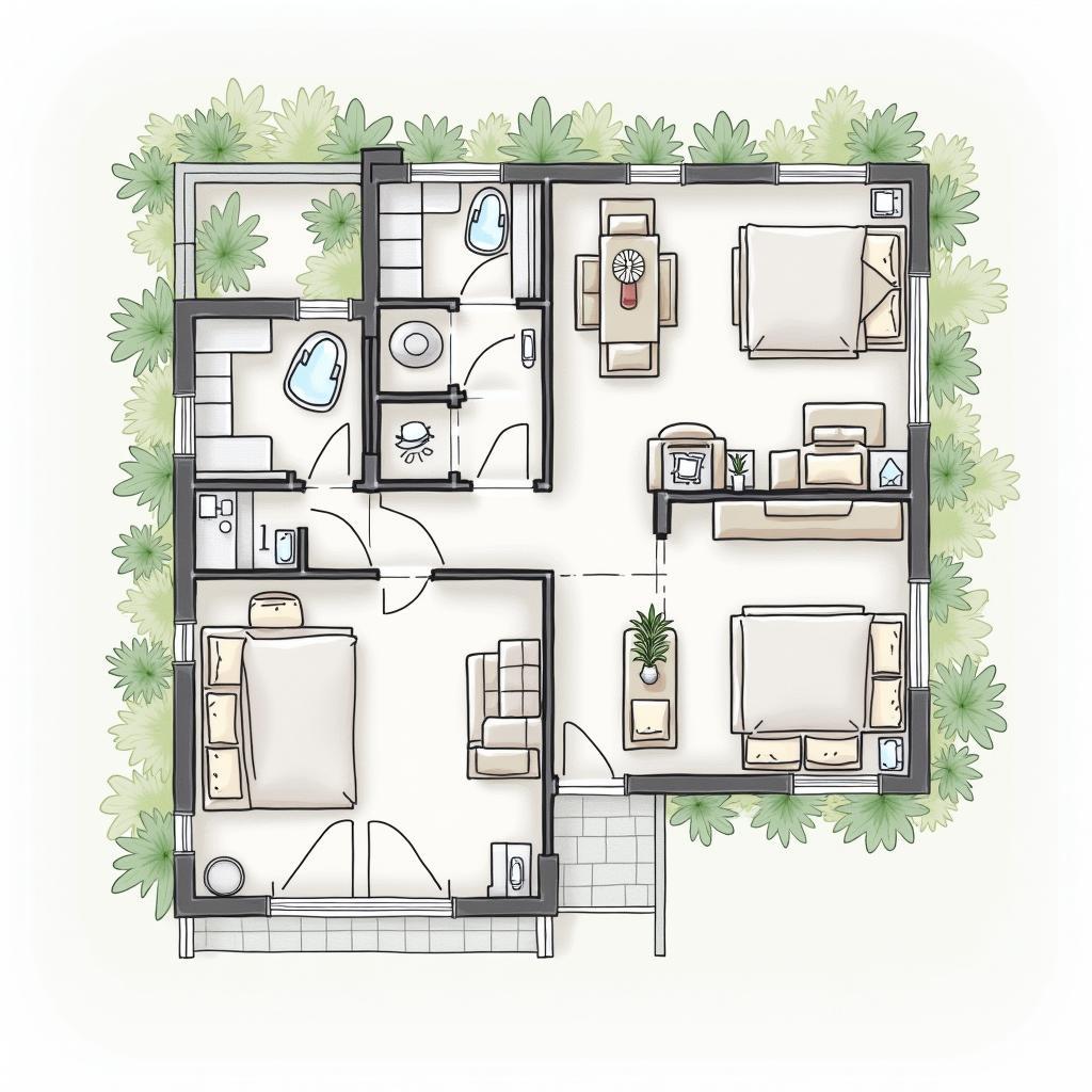 Bản vẽ nhà 2 tầng mái thái mặt tiền 8m với bố trí công năng khoa học và hợp lý.