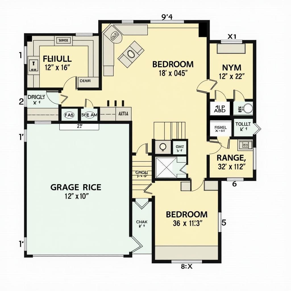 Bản vẽ nhà chữ L 1 tầng 3 phòng ngủ có gara mặt bằng, bố trí gara hợp lý, tiết kiệm diện tích