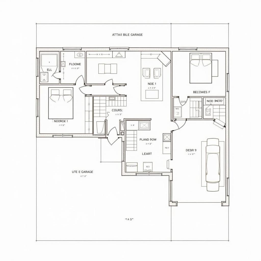 Bản vẽ chi tiết mặt bằng công năng nhà chữ L 2 tầng có gara ô tô