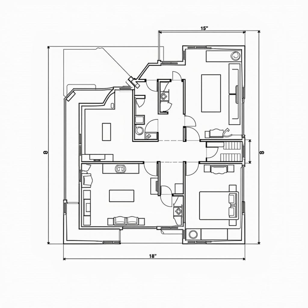 Bản vẽ chi tiết mặt bằng công năng nhà chữ L 2 tầng mặt tiền hẹp