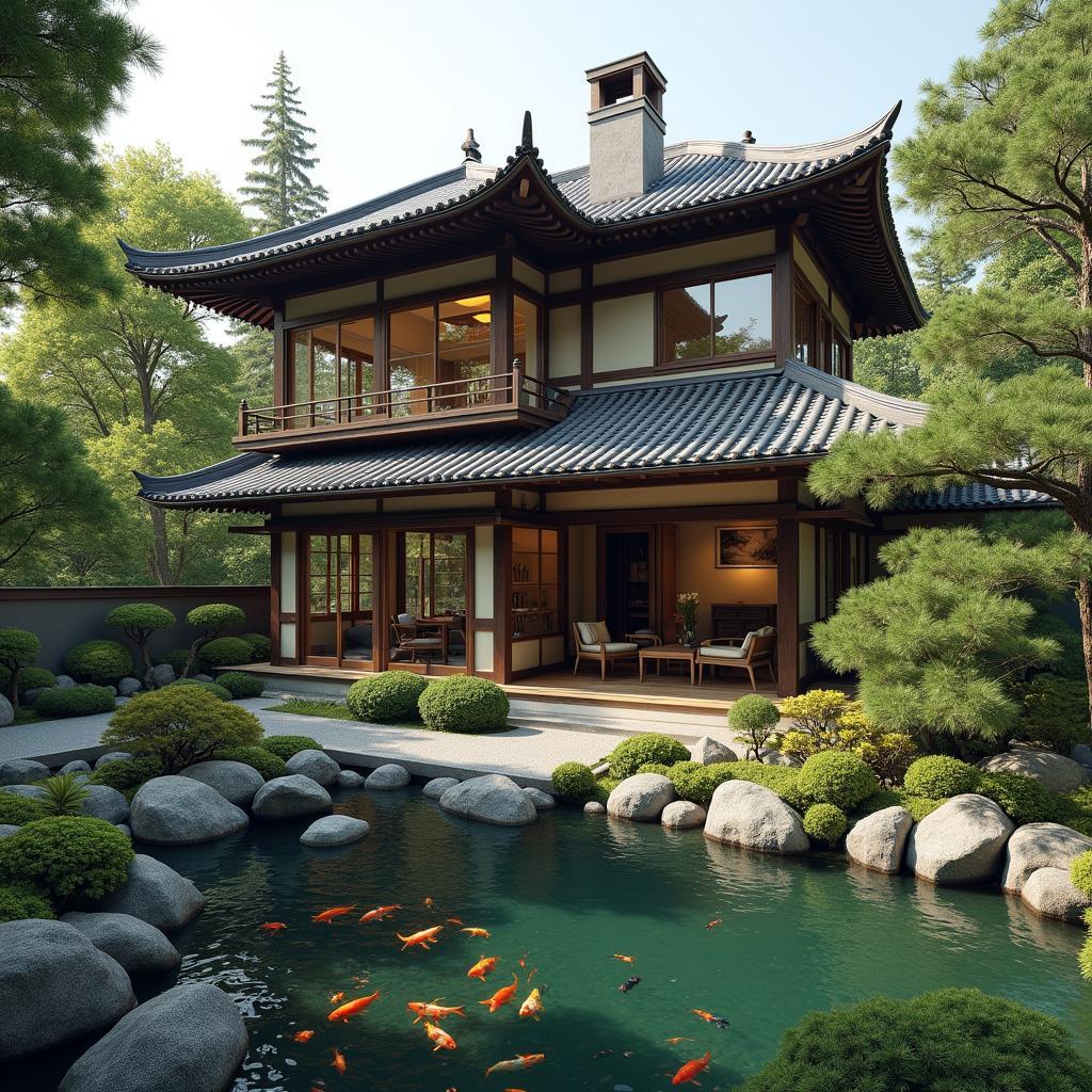 Biệt thự kiểu Nhật có vườn Nhật, hồ cá Koi, kiến trúc độc đáo