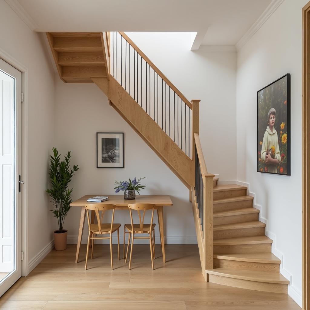 Cầu thang chữ L nhà cấp 4 gác lửng tiết kiệm diện tích, giải pháp tối ưu cho không gian nhỏ