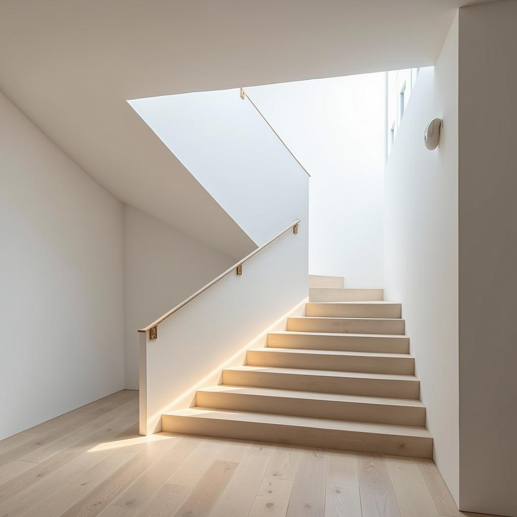 Cầu thang không tay vịn tối giản nhà cấp 4 gác lửng, mang đến vẻ đẹp hiện đại và tinh tế
