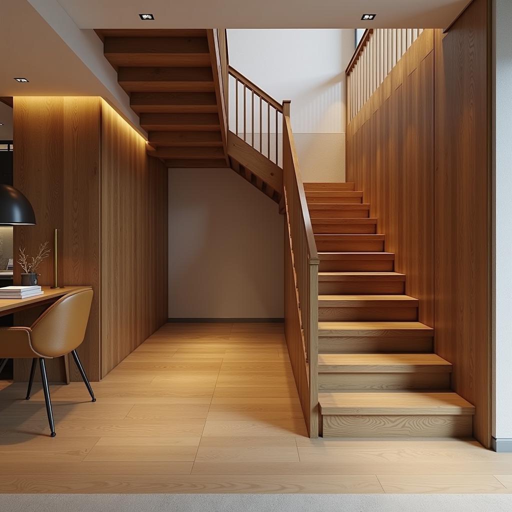 Cầu thang nhà ống gỗ tự nhiên sang trọng và đẳng cấp