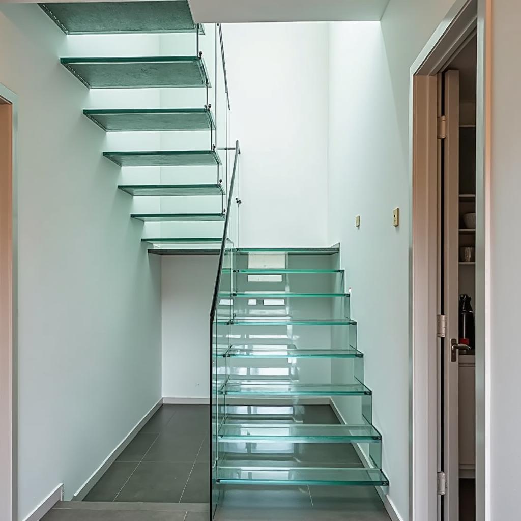 Cầu thang nhà ống kính cường lực thông minh và hiện đại