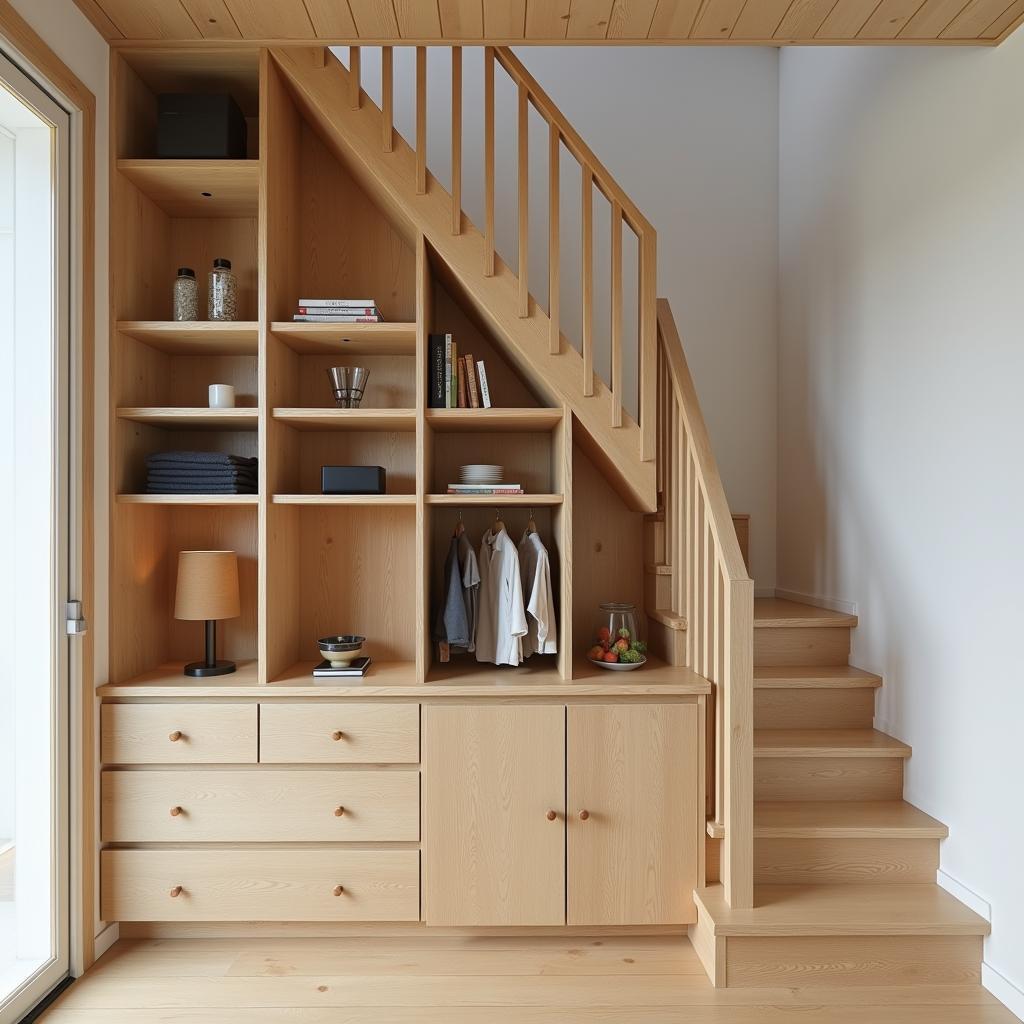 Cầu thang tận dụng không gian lưu trữ nhà cấp 4 gác lửng, giải pháp thông minh cho những ngôi nhà có diện tích nhỏ
