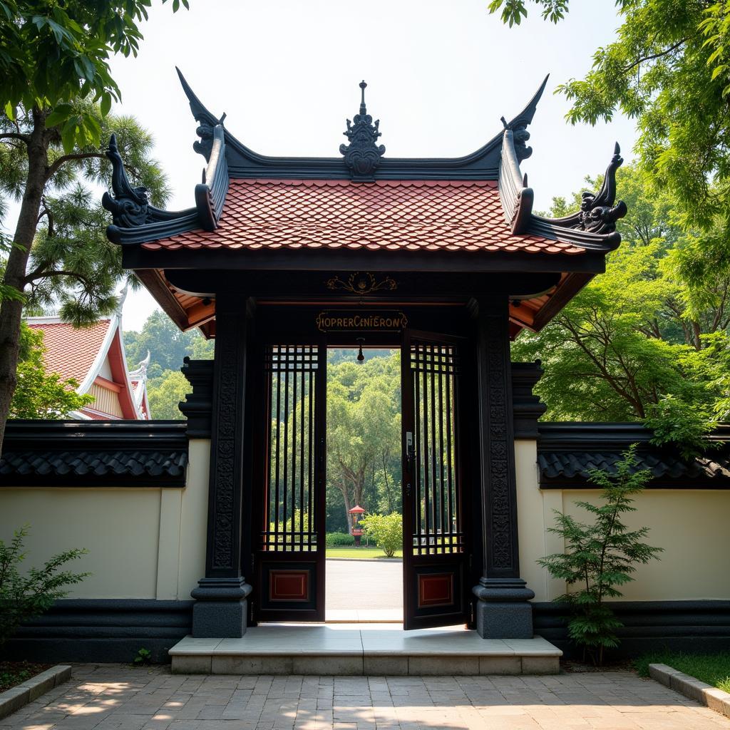 cổng nhà mái thái gỗ truyền thống chạm khắc hoa văn tinh xảo