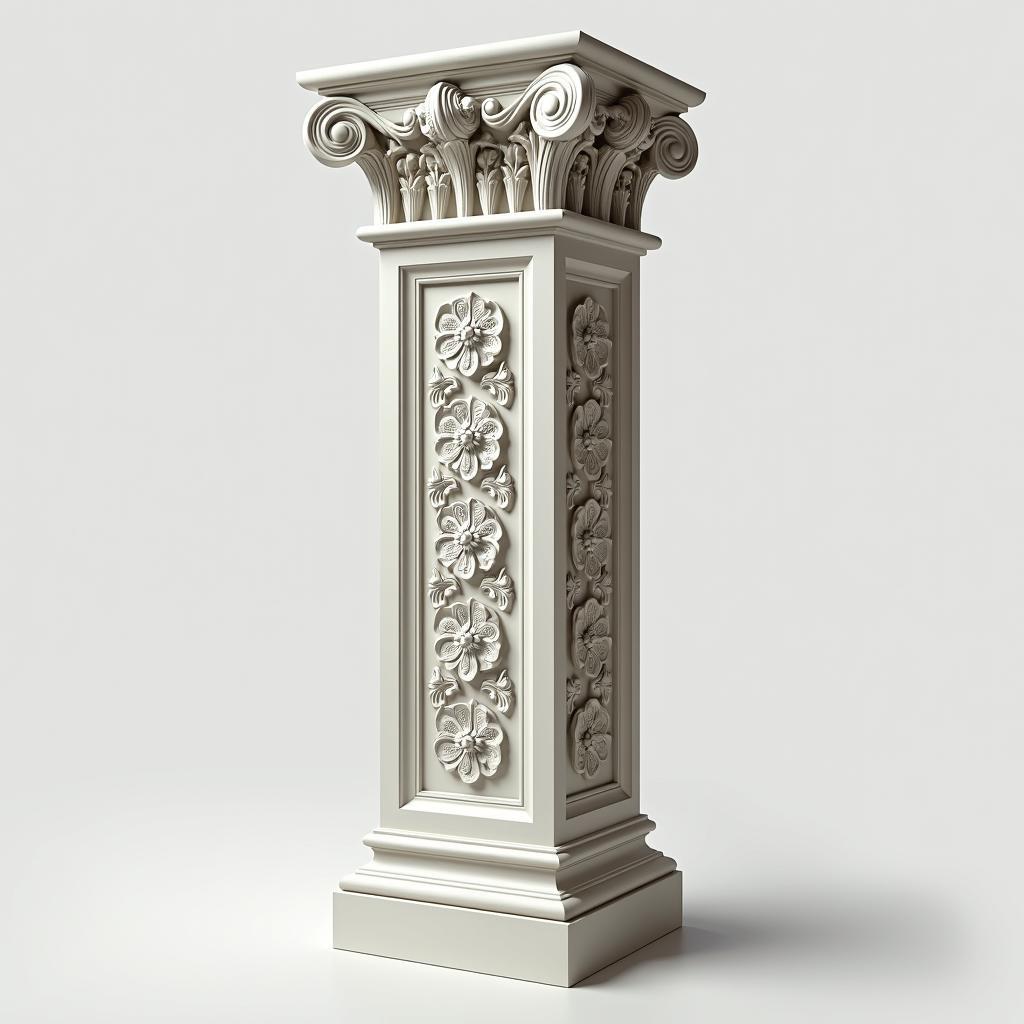 Cột nhà vuông trang trí hoa văn tân cổ điển, màu trắng, hoa văn tinh xảo, cho biệt thự