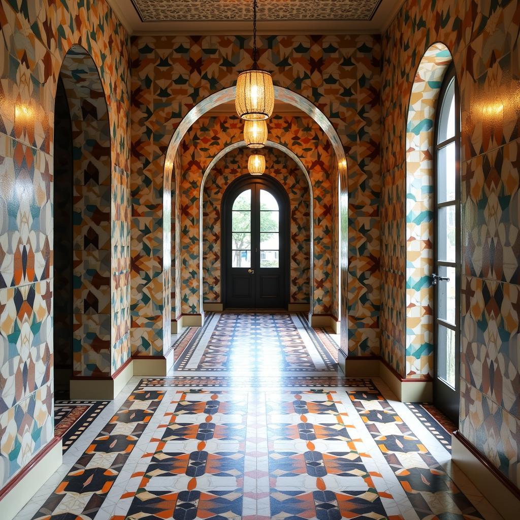 Gạch mosaic hoa văn hình học lát sảnh nhà, tạo điểm nhấn nghệ thuật và độc đáo