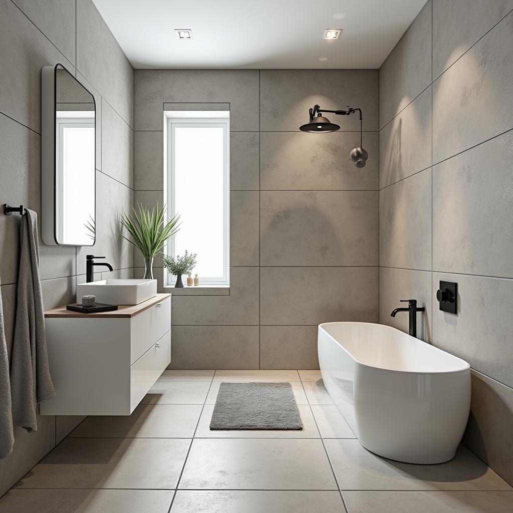 Gạch ốp lát nhà vệ sinh phong cách hiện đại với gạch vân đá lớn