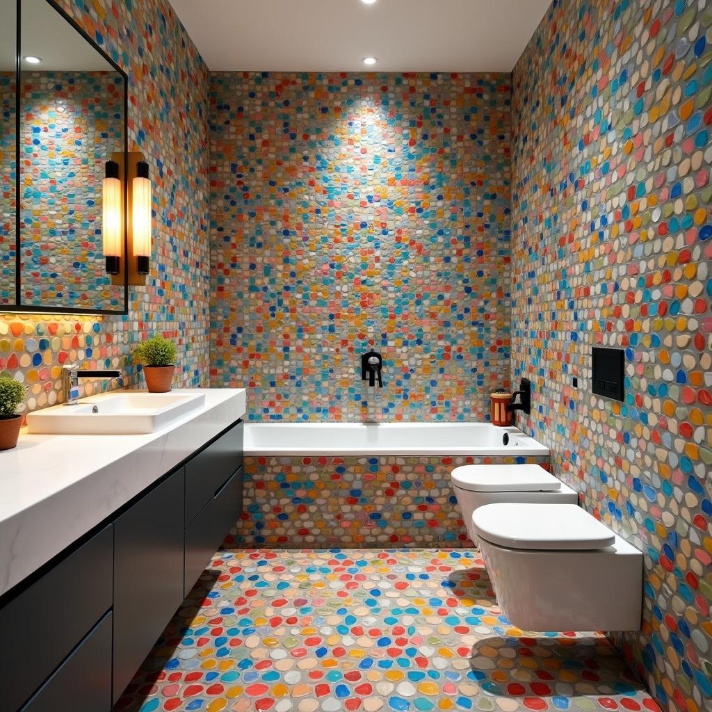 Mẫu gạch ốp lát nhà vệ sinh mosaic độc đáo, nhiều màu sắc