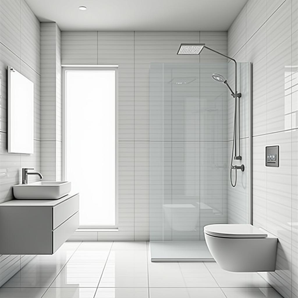 Gạch ốp lát nhà vệ sinh phong cách tối giản với tông màu xám trắng