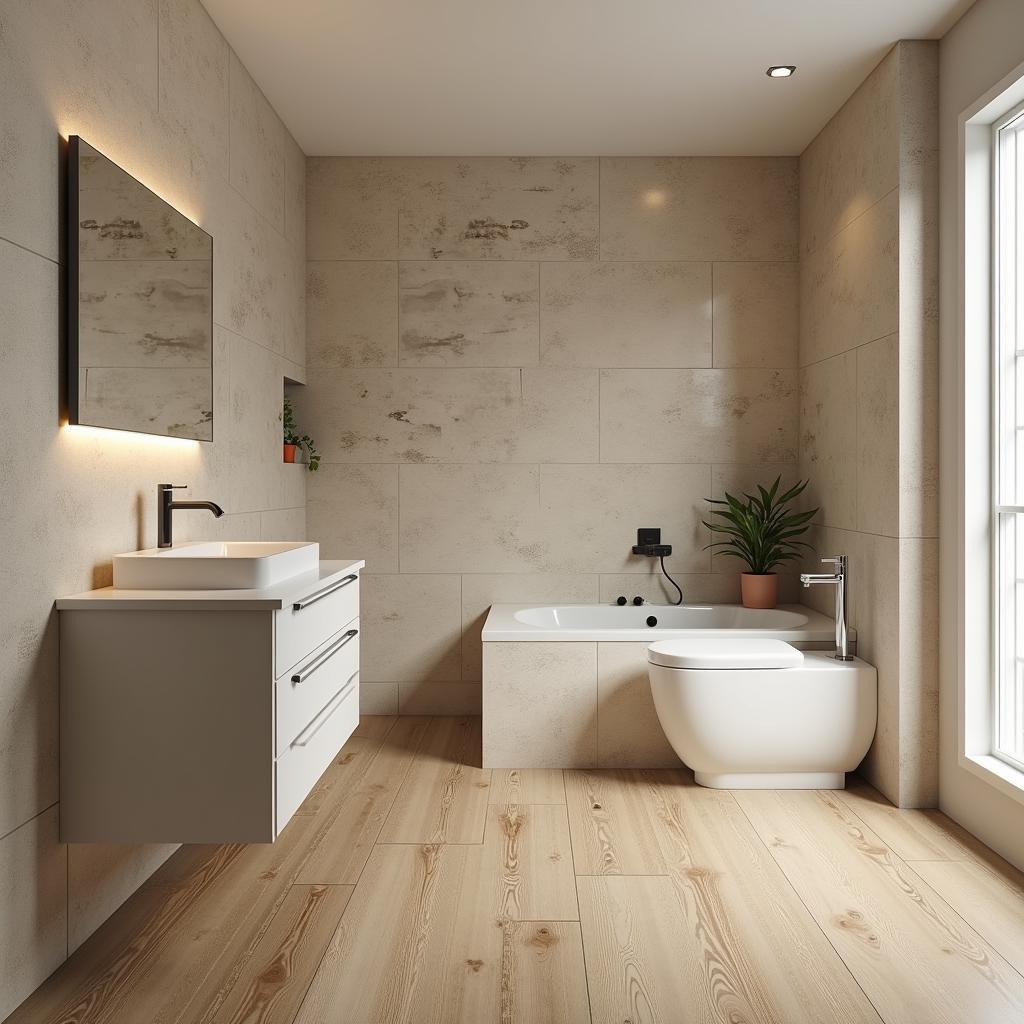 Mẫu gạch ốp lát nhà vệ sinh vân gỗ tự nhiên, ấm cúng