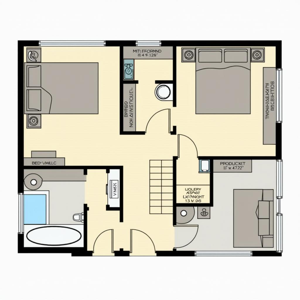 Mat bang nha cap 4 tan co dien gia re voi 2 phong ngu va phong khach