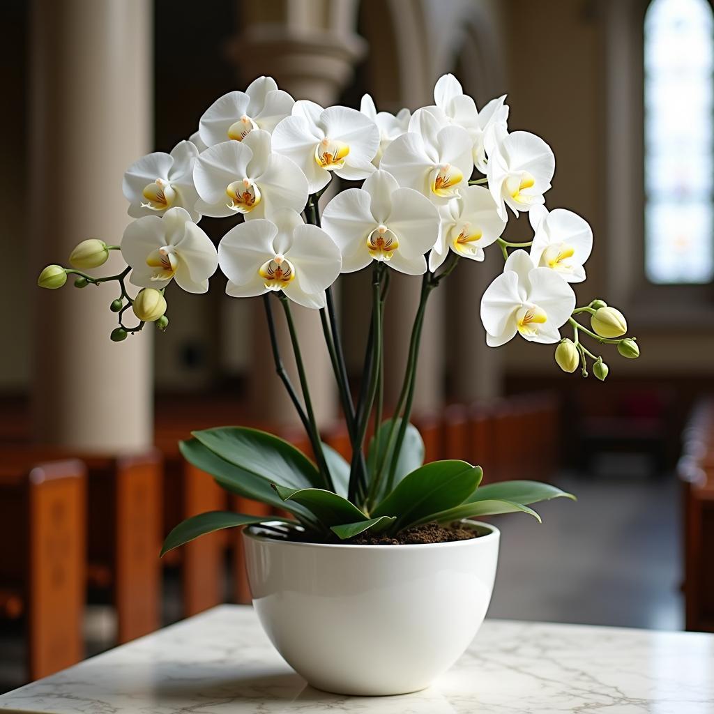 mẫu cắm hoa lan hồ điệp nhà thờ thanh cao sang trọng