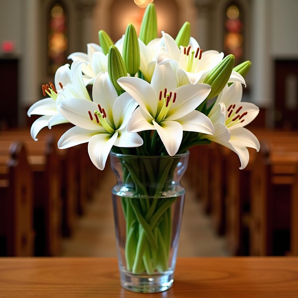 mẫu cắm hoa lily trắng nhà thờ trang trọng tinh khôi