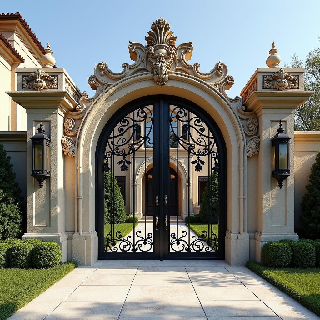 Mẫu cổng biệt thự đá tự nhiên chạm khắc hoa văn tỉ mỉ