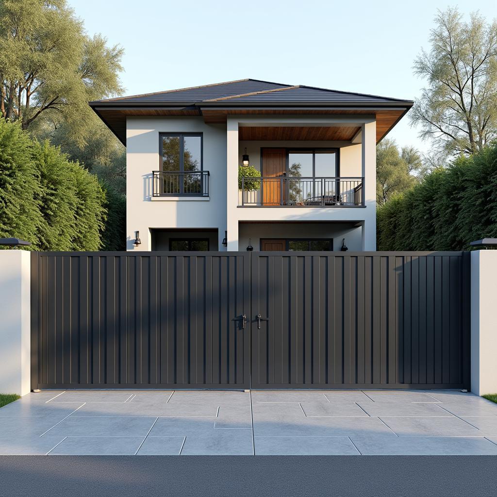 Mẫu cổng nhà 2 tầng nhôm đúc nguyên khối cao cấp