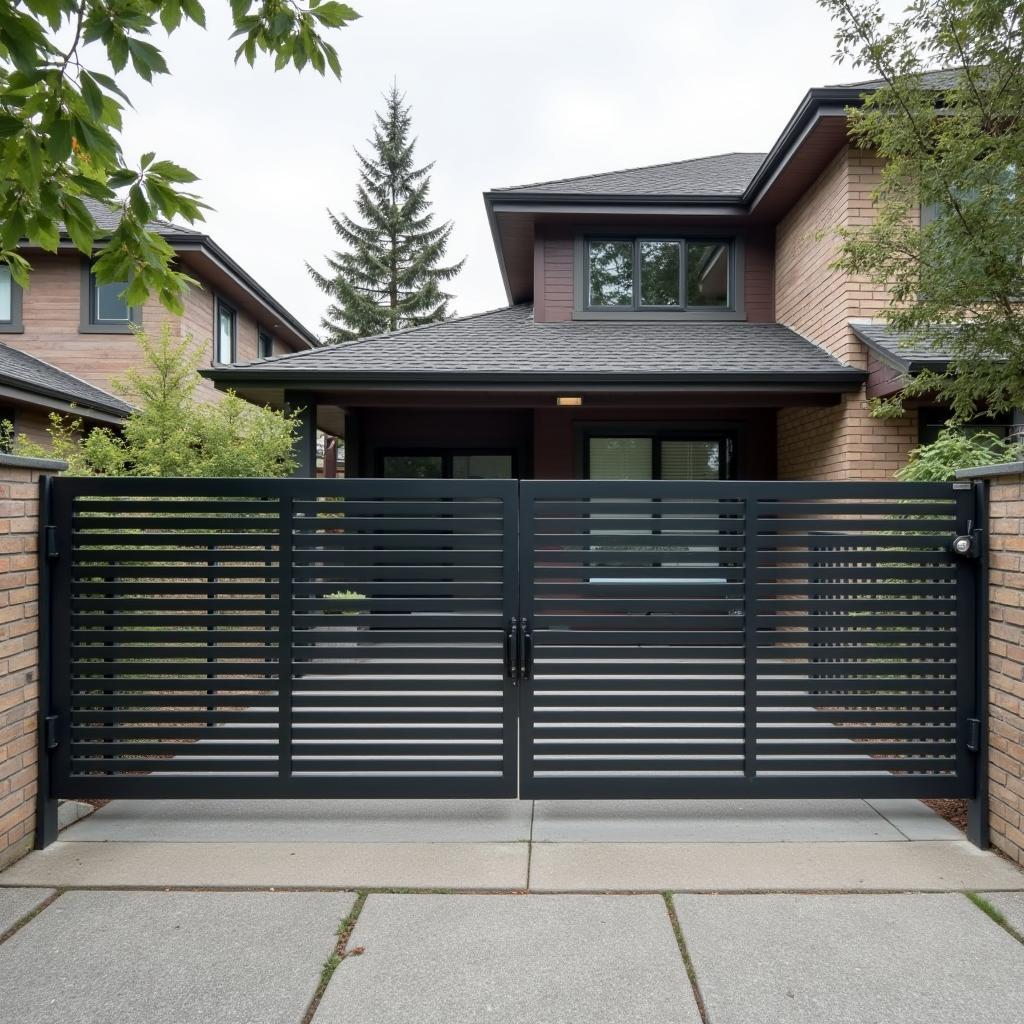 Mẫu cổng nhà mặt phố trượt ngang tiết kiệm diện tích