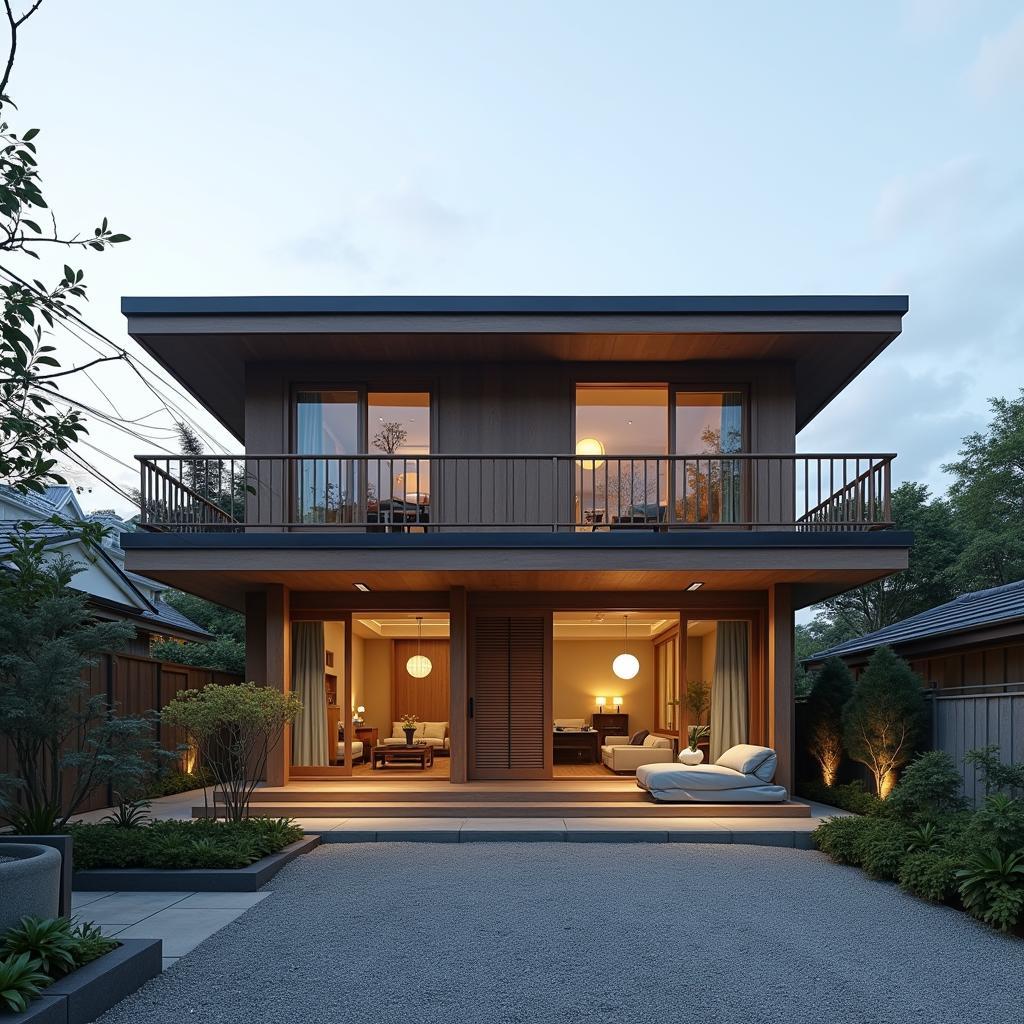 Mẫu nhà 2 tầng 1 tum mái Nhật nhỏ gọn đẹp mắt thiết kế thanh lịch