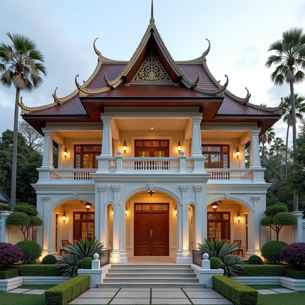 Mẫu nhà 2 tầng 1 tum mái thái tân cổ điển sang trọng kiến trúc tinh tế