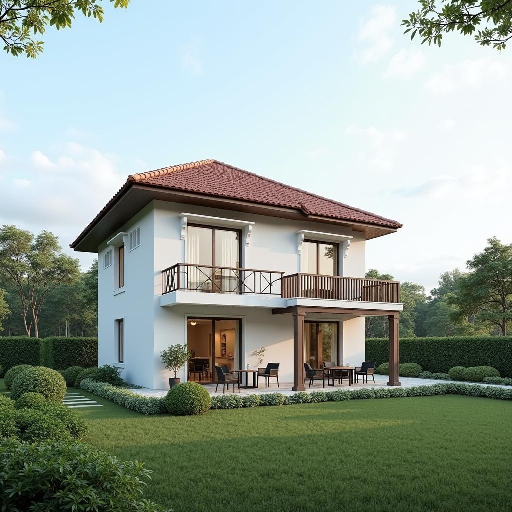 Mau nha 2 tang chu L don gian o nong thon chi phi 800 trieu