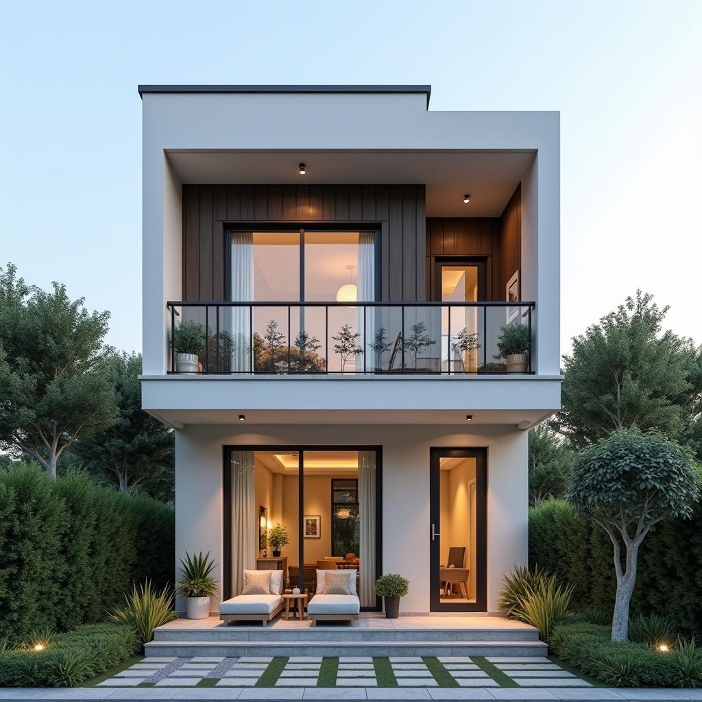 Mẫu nhà 2 tầng có ban công mặt tiền 4m hiện đại và tiện nghi