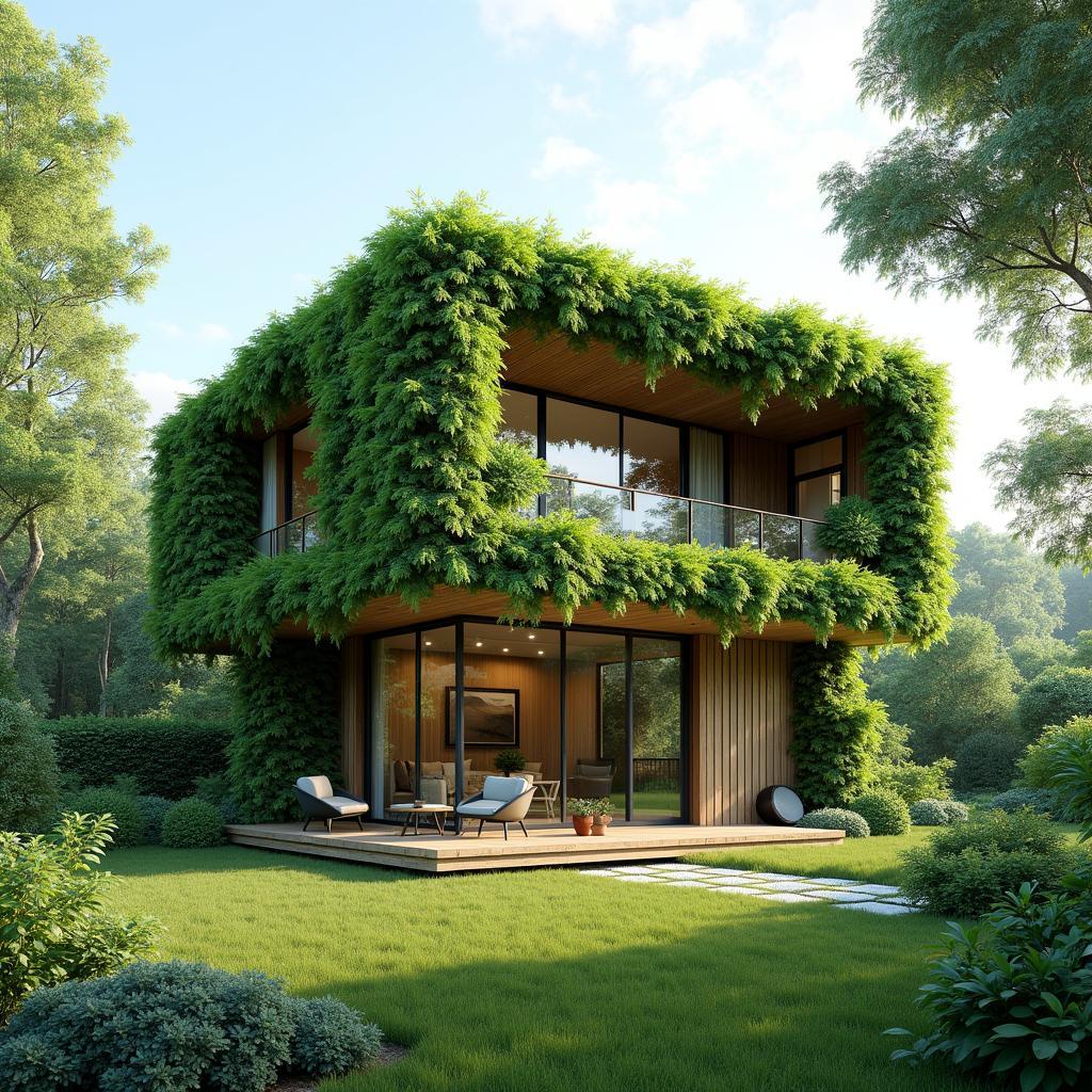 Mẫu nhà 2 tầng có sân vườn mặt tiền 8m xanh mát, gần gũi với thiên nhiên, mang đến không gian sống thư giãn và thoải mái.