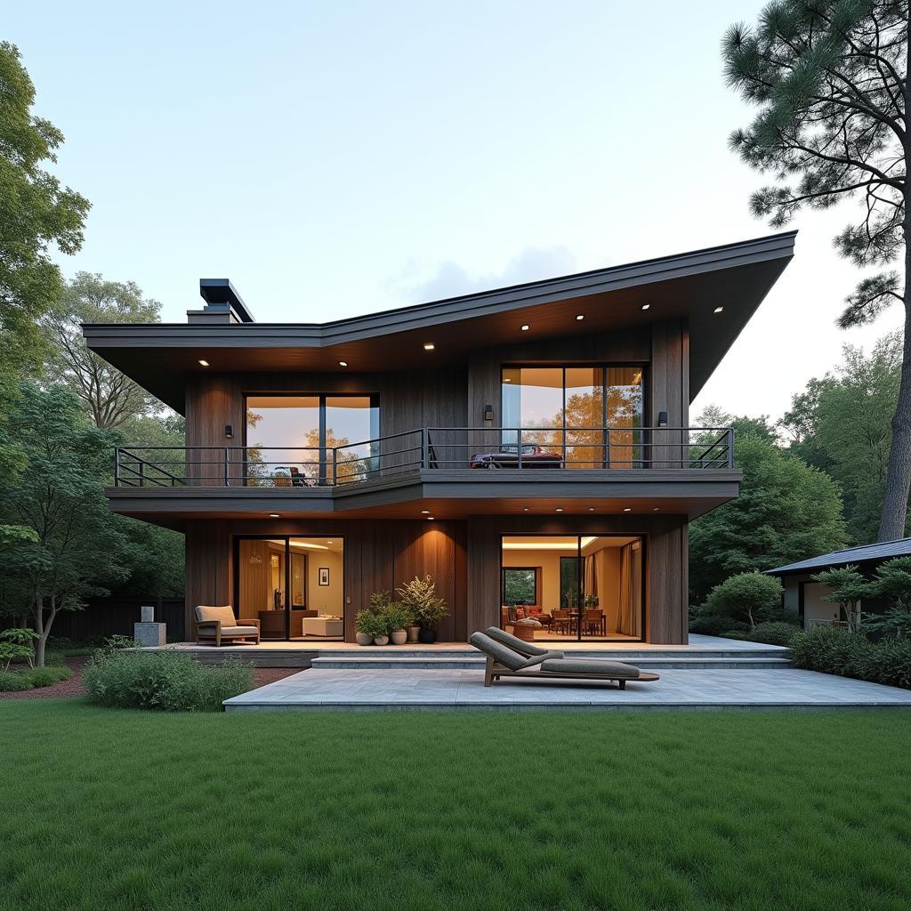 Mẫu nhà 2 tầng mái Nhật đẹp với kiến trúc hiện đại và không gian xanh