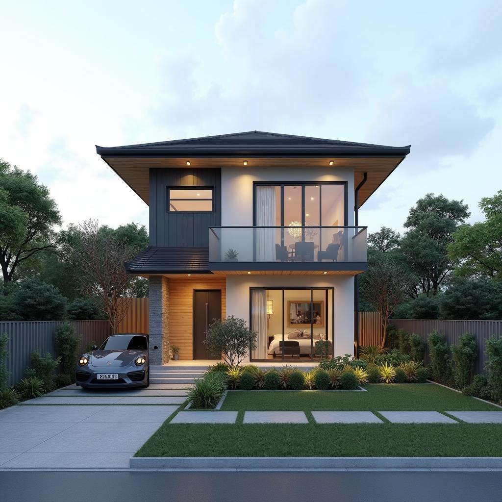 Mẫu nhà 2 tầng mái Nhật mặt tiền 4m hiện đại và thanh lịch