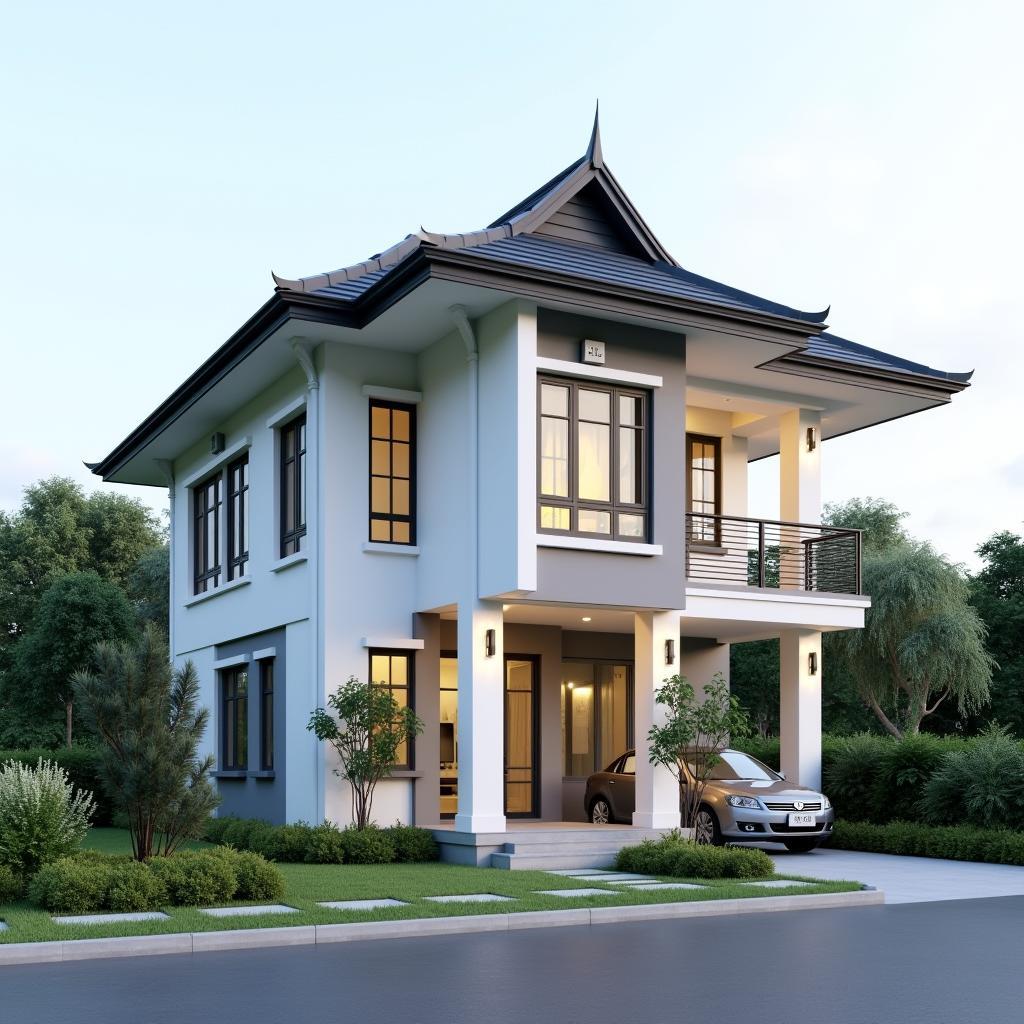 mau nha 2 tang mai thai 6x13 dep mat tien rong rai