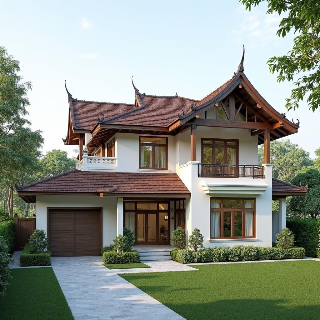 Mau nha 2 tang mai thai dep o nong thon chi phi 800 trieu