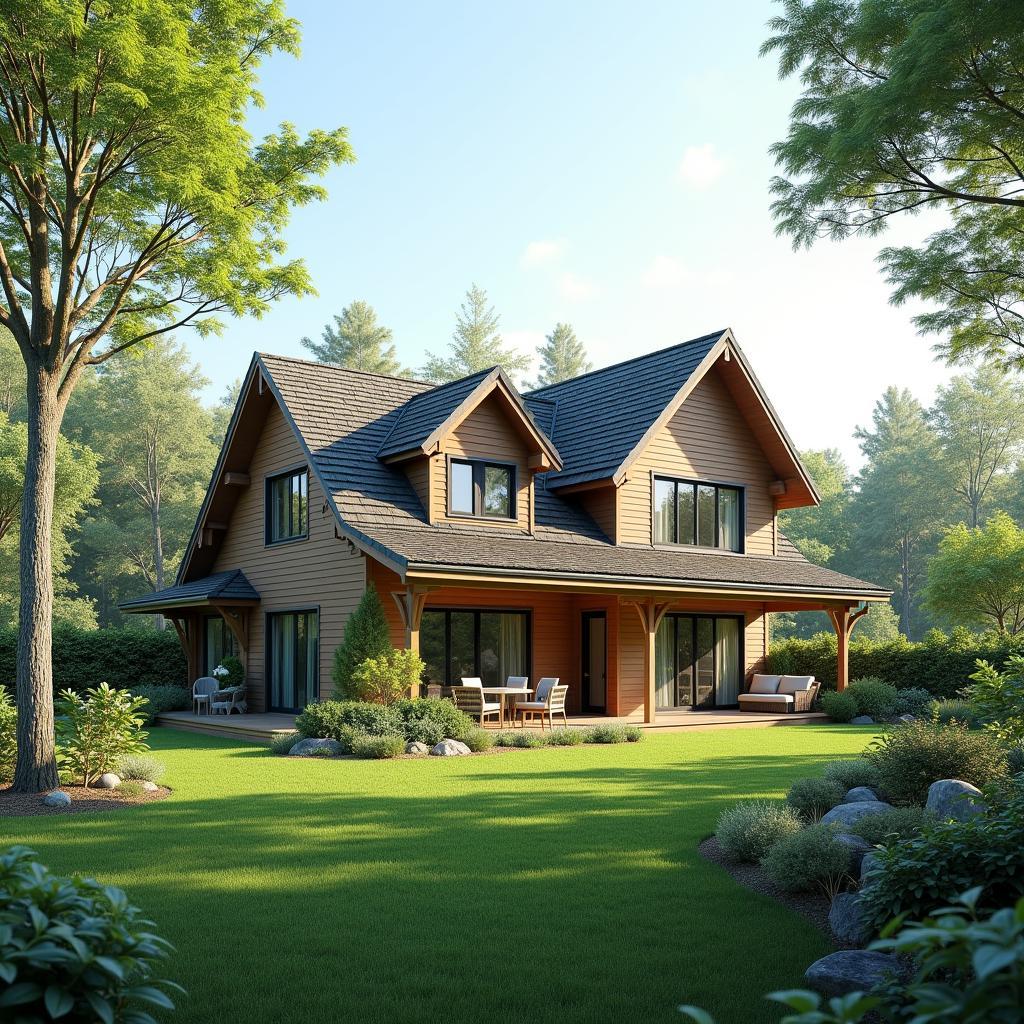 Mẫu nhà 3 gian có sân vườn rộng rãi mang đến không gian sống xanh mát và thư thái