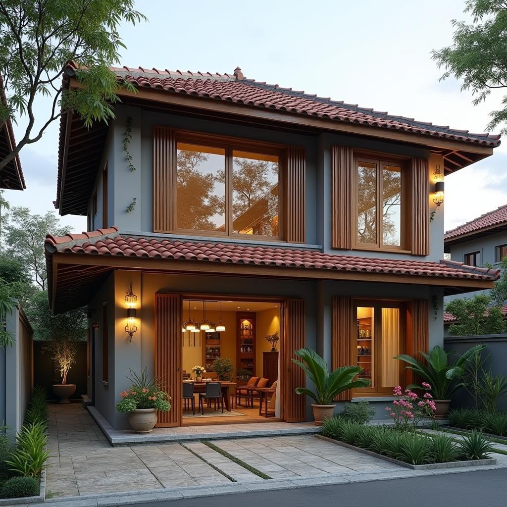 Mẫu nhà 3 gian mái ngói có gác lửng tối ưu không gian, tăng diện tích sử dụng mà không cần xây thêm tầng