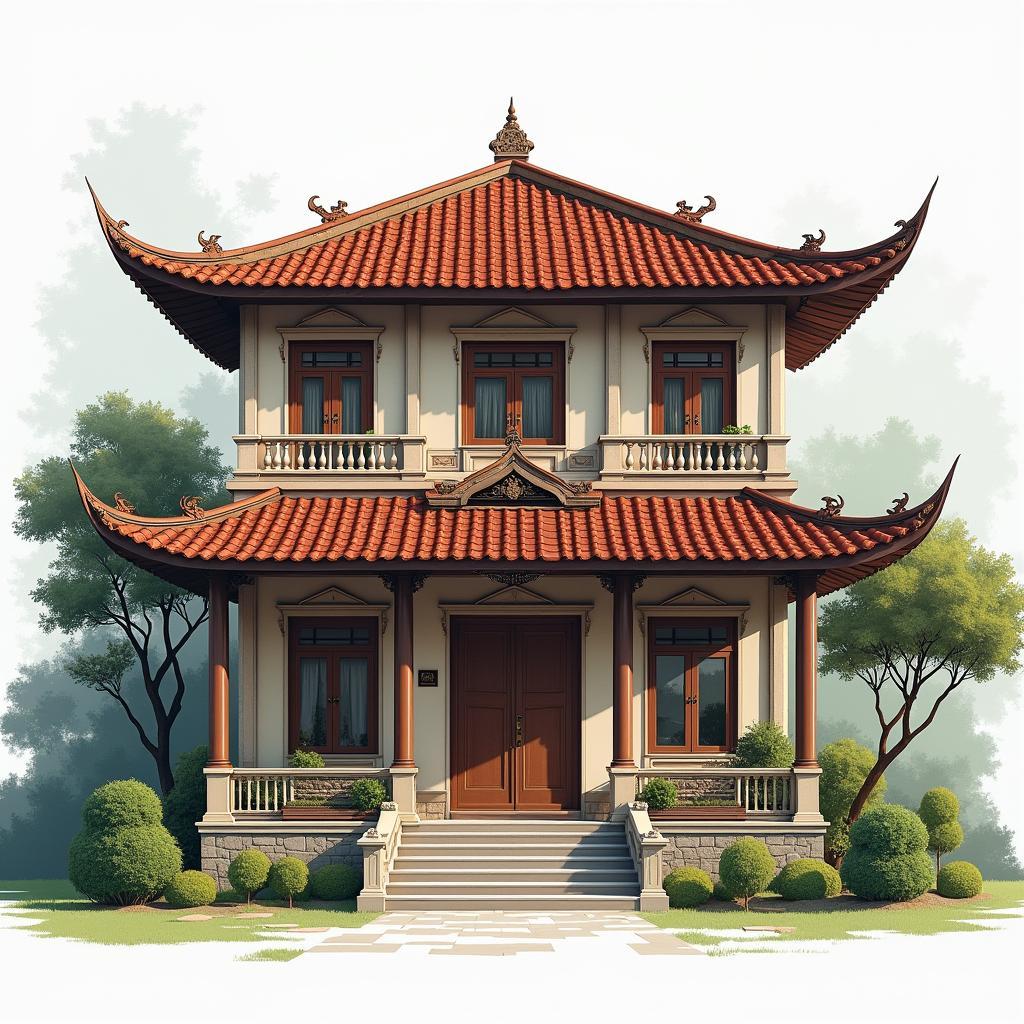 Mẫu nhà 3 gian mái ngói đỏ truyền thống mang đậm nét kiến trúc Việt Nam