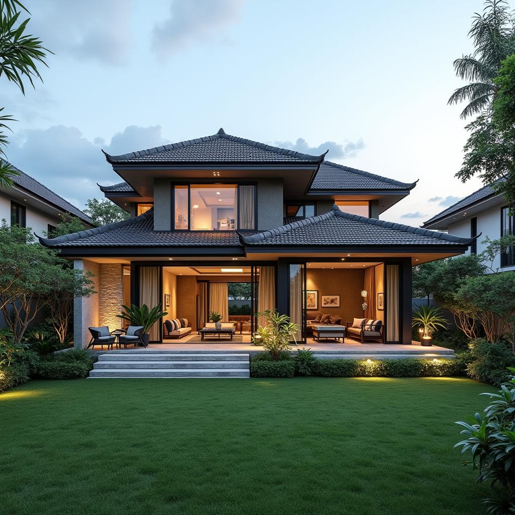 Mẫu nhà 3 gian mái ngói hiện đại sang trọng, kết hợp kiến trúc truyền thống và tiện nghi hiện đại