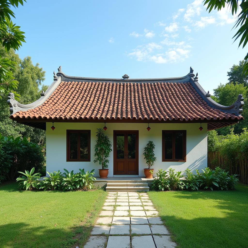 Mẫu nhà 3 gian mái ngói truyền thống đẹp, kiến trúc đơn giản, gần gũi với thiên nhiên