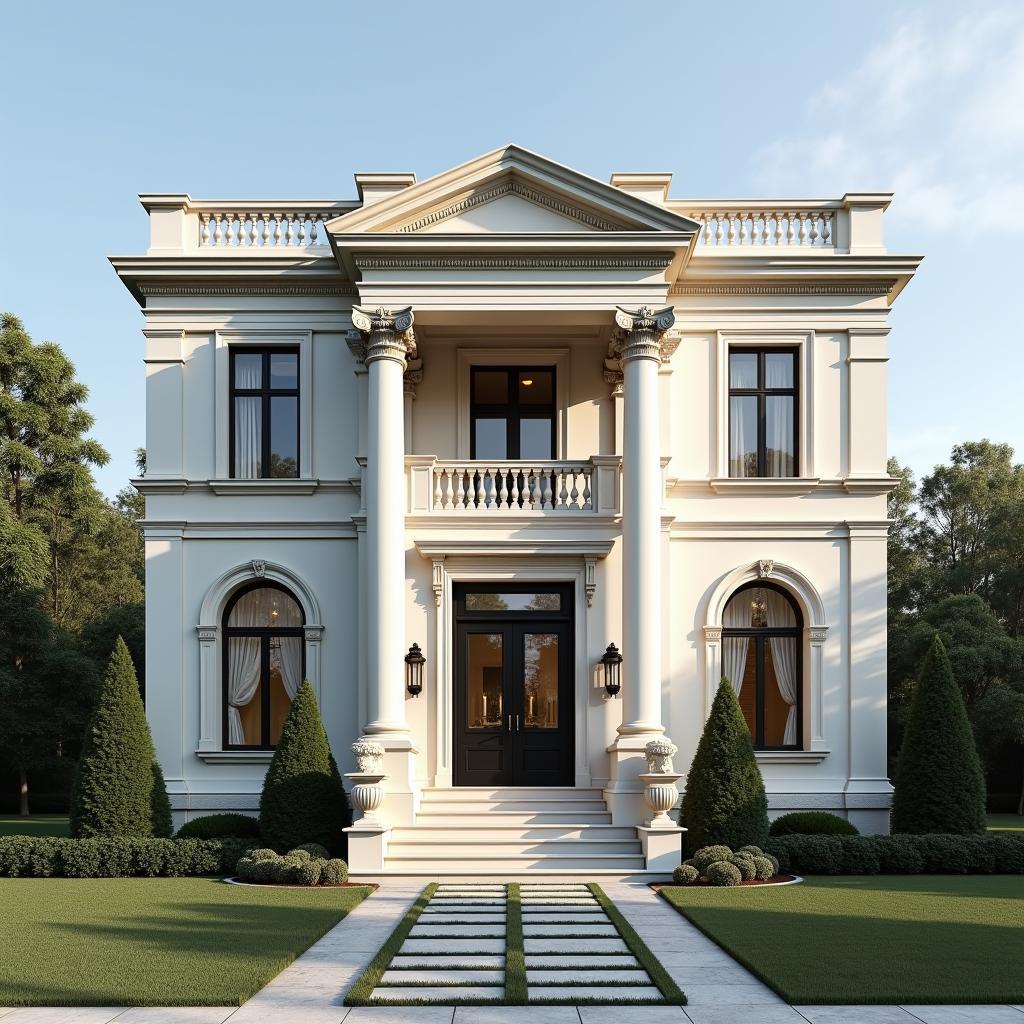 Mẫu nhà 5x20 1 tầng phong cách tân cổ điển sang trọng với mặt tiền cầu kỳ