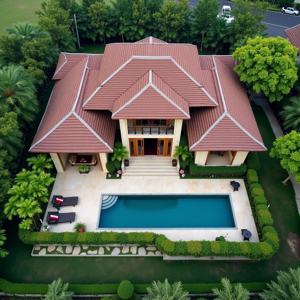 Mẫu nhà biệt thự sân vườn mái thái, kiến trúc biệt thự Việt Nam