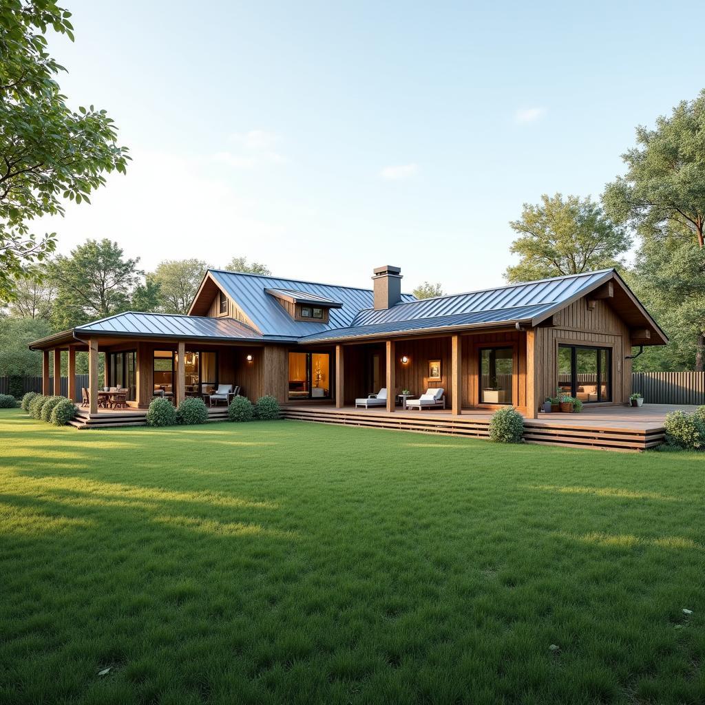 Mẫu nhà cấp 4 chữ L có sân vườn rộng rãi thoáng đãng