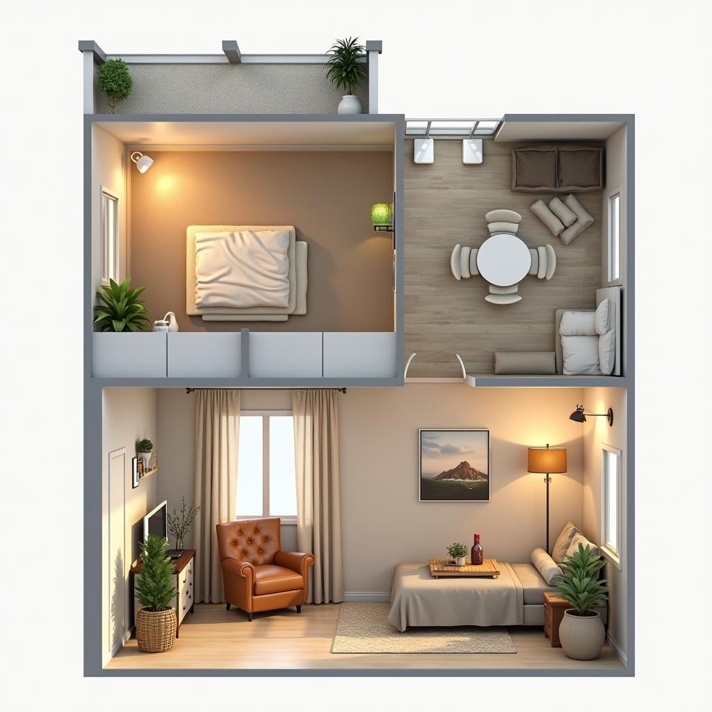 Mẫu nhà cấp 4 gác lửng 5x20 đẹp tiện nghi