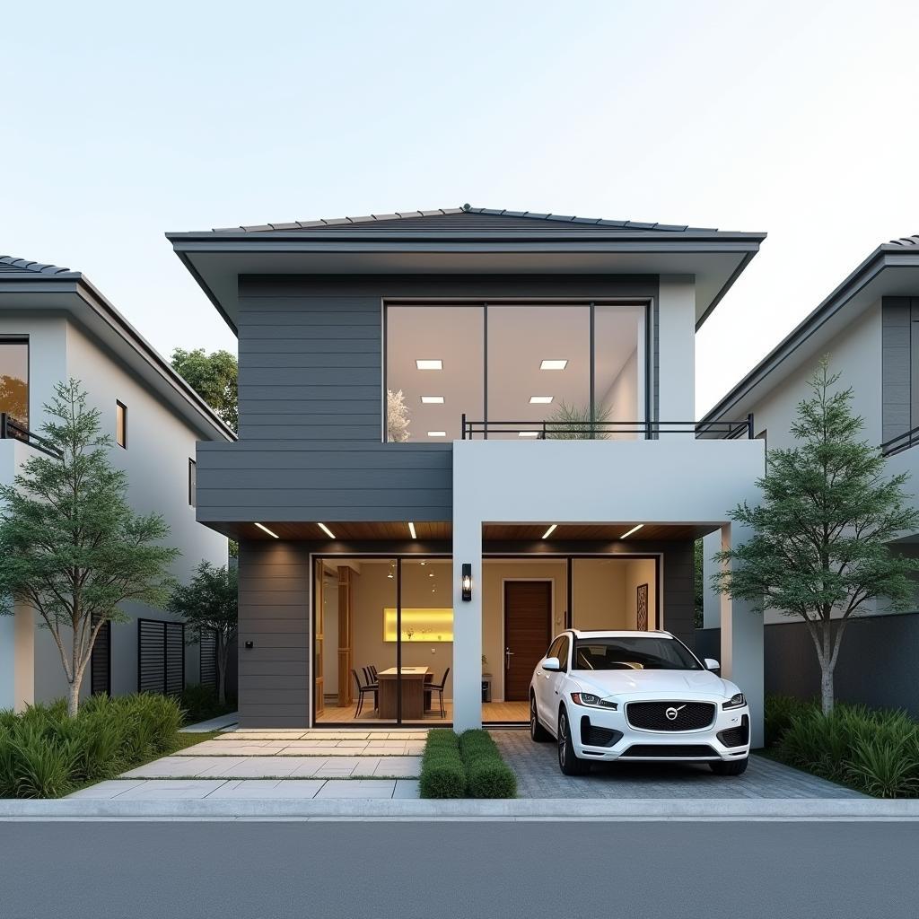 Mẫu nhà cấp 4 mái nhật 5x20 phong cách tối giản