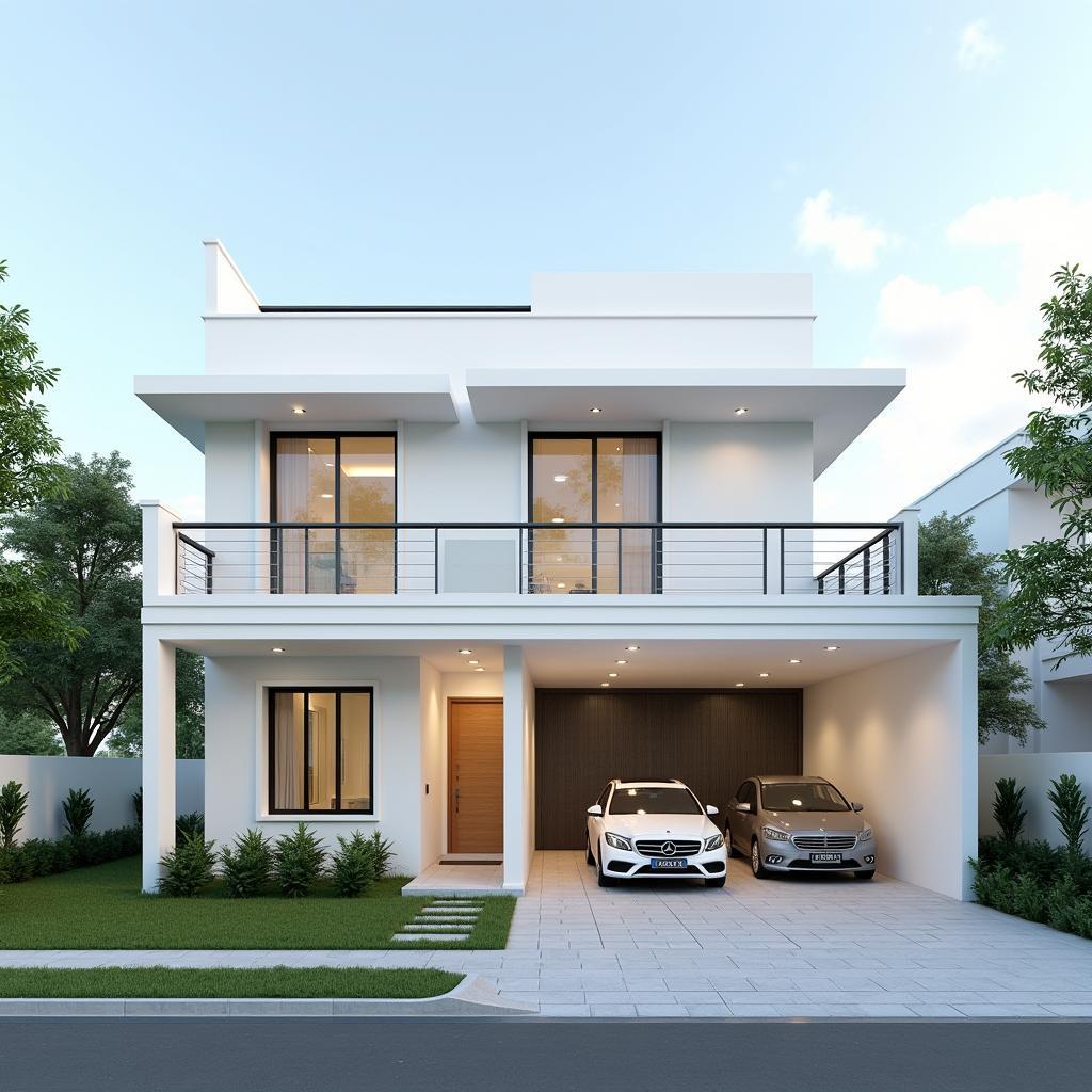 Mẫu nhà cấp 4 mái Thái ngang 4m dài 15m phong cách hiện đại với tông màu trắng chủ đạo